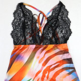 V Neck Backless Print Maxi Dress CYA-901202