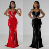 Hot Drill Mesh Patchwork Lace Maxi Dress NY-3161