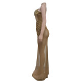 Mesh Hot Drill Patchwork Maxi Dress GFYX-6883