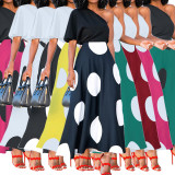 Casual Polka Dot Print Slash Shoulder Midi Dress SFY-2771