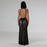 Lace Halter Backless Slim Maxi Dress CYA-901214