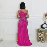 Hot Drill Slash Shoulder High Split Evening Dress CYA-901195
