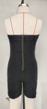 Wear Copper Chain Sexy Strapless Denim Dress GDAM-218117