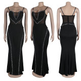 Hot Drill Mesh Patchwork Lace Maxi Dress NY-3161