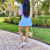 Stripe Print 3/4 Sleeve Shirt Two Piece Skirt Set HMS-6438