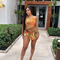 Mesh Print Irregular Sling Mini Dress GFRT-31729SHY