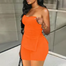 Solid Color Knits Wrap Chest Two Piece Set GHYX-131
