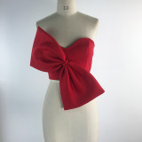 Plus Size Bow  Off Shoulder Wrap Chest Top  GKEN-92244