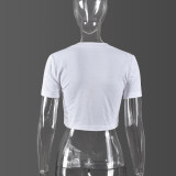 Split Hot Drill Short Sleeve T Shirt GFRT-41209THG