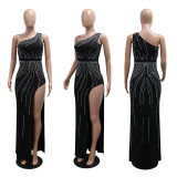 Hot Drill Slash Shoulder High Split Evening Dress CYA-901195