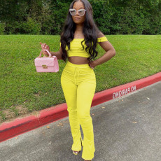 Solid One Shoulder Casual Two Piece Pants Set GFYX-3568