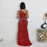 Hot Drill Slash Shoulder High Split Evening Dress CYA-901195