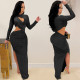 Long Sleeve Hollow Out Split Maxi Dress GFYX-5550
