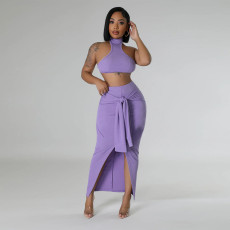 Solid Color Bandage Waist Two Piece Skirts Set CYA-901215