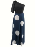 Casual Polka Dot Print Slash Shoulder Midi Dress SFY-2771