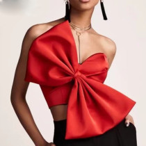 Plus Size Bow  Off Shoulder Wrap Chest Top  GKEN-92244