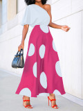 Casual Polka Dot Print Slash Shoulder Midi Dress SFY-2771