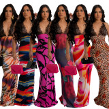 V Neck Backless Print Maxi Dress CYA-901202