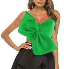 Plus Size Bow  Off Shoulder Wrap Chest Top  GKEN-92244