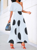 Casual Polka Dot Print Slash Shoulder Midi Dress SFY-2771