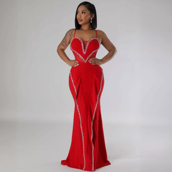 Hot Drill Mesh Patchwork Lace Maxi Dress NY-3161