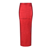 Patchwork Split PU Leather Half Body Skirt GFRT-7662SG
