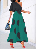 Casual Polka Dot Print Slash Shoulder Midi Dress SFY-2771