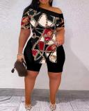 Short Sleeve Print Split Two Piece Shorts Set GMES-S1008