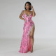 V Neck Sequin Irregular Hot Drill Split Maxi Dress CYA-901171