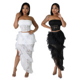 Sexy Solid Wrap Chest Top Twp Piece Skirt Set CYA-901206