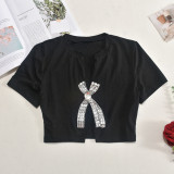 Split Hot Drill Short Sleeve T Shirt GFRT-41209THG