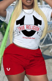 Plus Size Casual Print Short Sleeve T Shirt Short Set GDNF-N8008T48