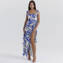 Sexy Print Sleeveless Patchwork Maxi Dress NY-3200