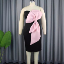 Sexy One Shoulder Color Contrast Bowknot Gown Dress GKEN-030304