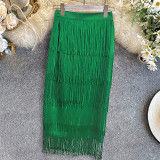 Plus Size Solid Color Tassel Patchwork Half Body Skirt GKEN-200303