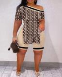 Short Sleeve Print Split Two Piece Shorts Set GMES-S1008