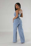 Casual Wrap Chest Straight Denim Jumpsuit LX-6978