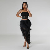 Sexy Solid Wrap Chest Top Twp Piece Skirt Set CYA-901206