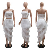 Sexy Solid Wrap Chest Top Twp Piece Skirt Set CYA-901206