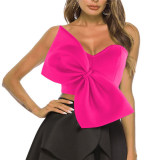 Plus Size Bow  Off Shoulder Wrap Chest Top  GKEN-92244