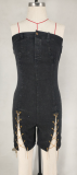 Wear Copper Chain Sexy Strapless Denim Dress GDAM-218117