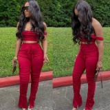 Solid One Shoulder Casual Two Piece Pants Set GFYX-3568