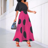 Casual Polka Dot Print Slash Shoulder Midi Dress SFY-2771