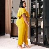 Plus Size Solid Tie Up Casual Two Piece Pants Set NNWF-7984