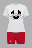 Plus Size Casual Print Short Sleeve T Shirt Short Set GDNF-N8008T48