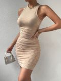 Sleeveless Solid Color Pleated Mini Dress GFMA-2033