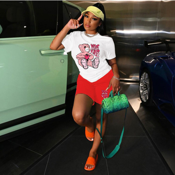 Plus Size Casual Print Short Sleeve Loose 2 Piece Set GDNF-N8008L24