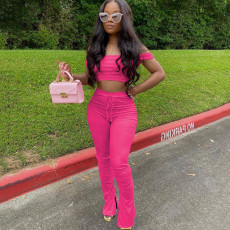 Solid One Shoulder Casual Two Piece Pants Set GFYX-3568