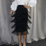 Plus Size Solid Color Tassel Patchwork Half Body Skirt GKEN-200303
