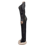 Solid Color Hot Drill Long Sleeve Maxi Dress GFYX-6890